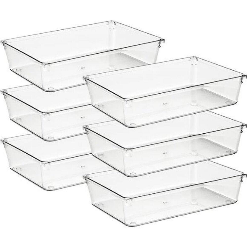 Clear Drawer Organizer Bins Set for Makeup Jewelry Office Kitchen Storage